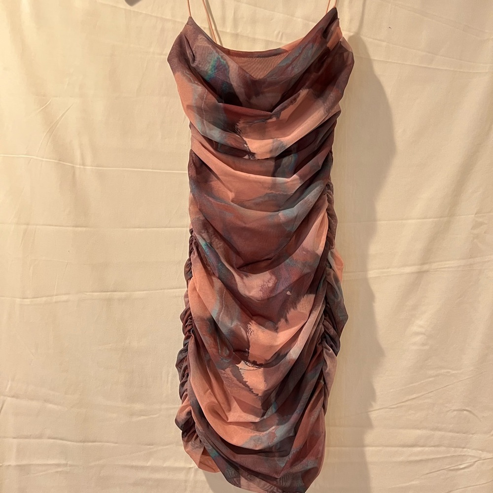 Rouched mini dress Oh Polly UK brand blush